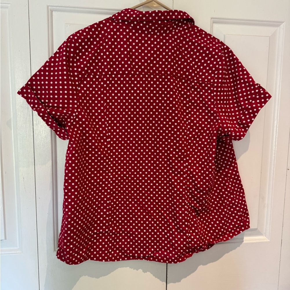 Karen Scott Red Polka Dot Button Down Shirt - Picture 2 of 5